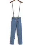 Romwe Straps Single-breasted Denim Jumpsuit