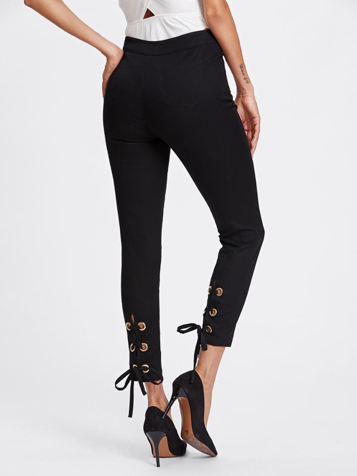 Romwe Grommet Lace Up Back Pants