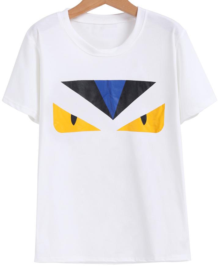 Romwe Eye Print Loose White T-shirt