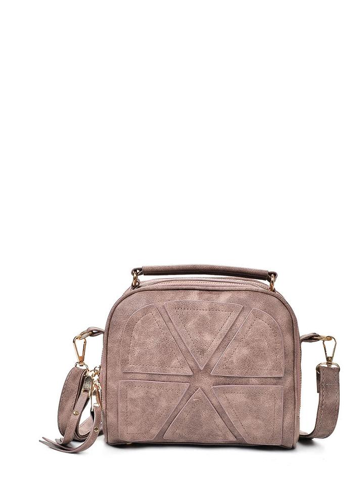 Romwe Geo Patch Nubuck Pu Shoulder Bag