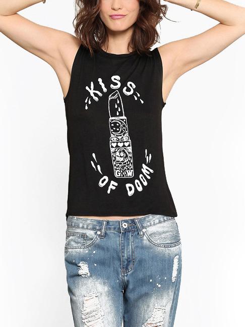 Romwe Women Black Letter Print Vest