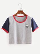 Romwe Color Block Alien Print Crop T-shirt