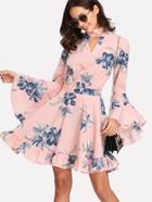 Romwe Choker Collar Flounce Sleeve Dress