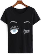 Romwe Eye Print Black T-shirt