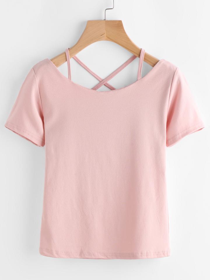 Romwe V Neckline Criss Cross Back Tee
