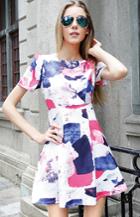 Romwe Short Sleeve Graffiti Print Chiffon Dress