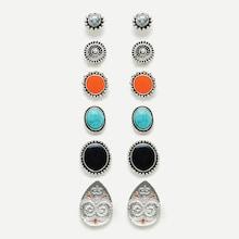 Romwe Contrast Design Round Stud Earring Set 6pairs