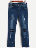 Romwe Dark Blue Ripped Bleached Jeans
