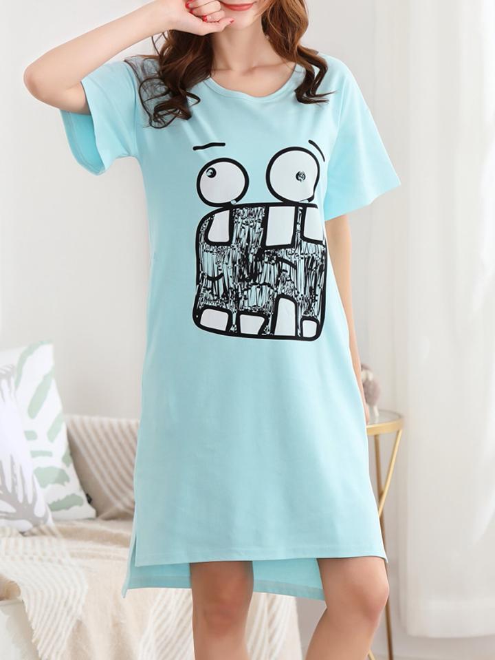 Romwe Cartoon Print Dip Hem Dress