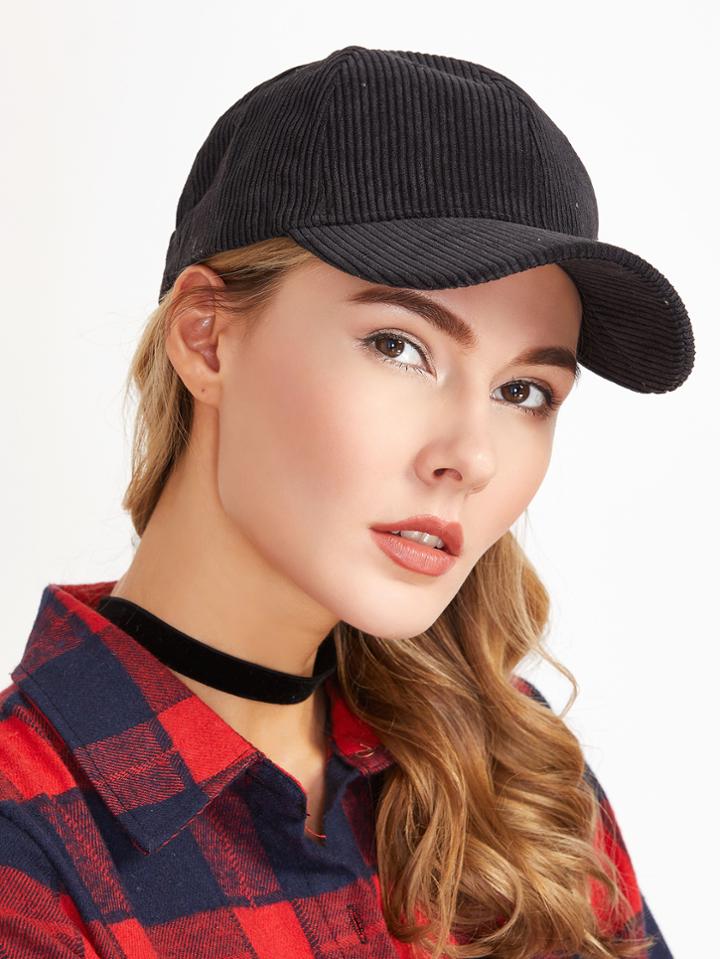 Romwe Black Corduroy Warm Baseball Cap