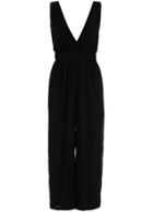 Romwe Deep V Neck Sleeveless Black Jumpsuit