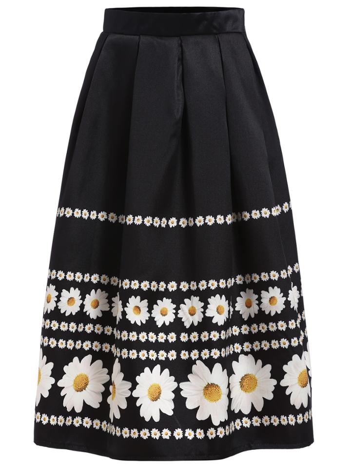 Romwe With Zipper Chrysanthemum Print Skirt