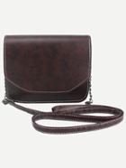 Romwe Brown Distressed Faux Leather Flap Bag
