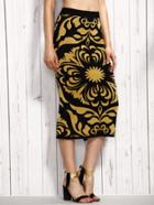 Romwe Contrast Flower Pattern Split Knit Pencil Skirt