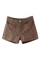 Romwe Plaid Print Woolen Shorts-brown