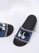 Romwe Blue Eye Detail Denim Flat Slippers