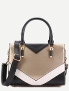 Romwe Color Block Faux Leather Handbag With Strap