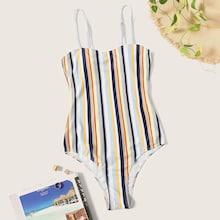 Romwe Striped Colorblock One Piece Swimsuit