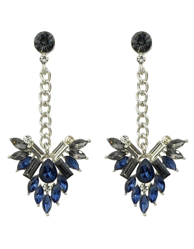 Romwe Blue Geometric Chevron Drop Earrings