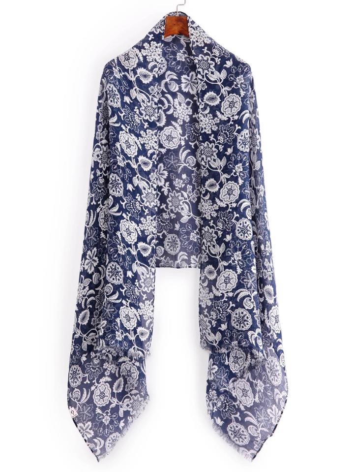 Romwe Retro Flower Print Lightweight Scarf