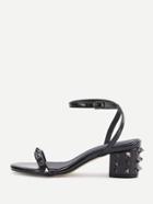 Romwe Black Studded Ankle Strap Heeled Sandals