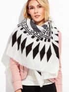Romwe Black And White Geometric Print Raw Edge Scarf