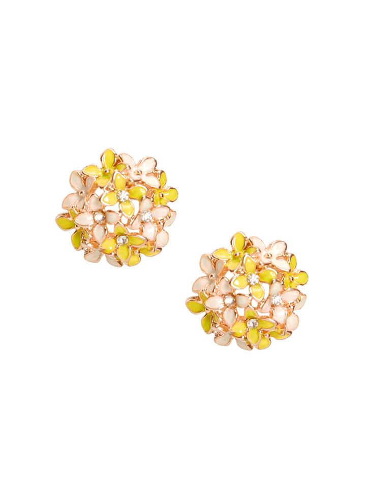 Romwe Rhinestone Clover Design Flower Shaped Stud Earrings
