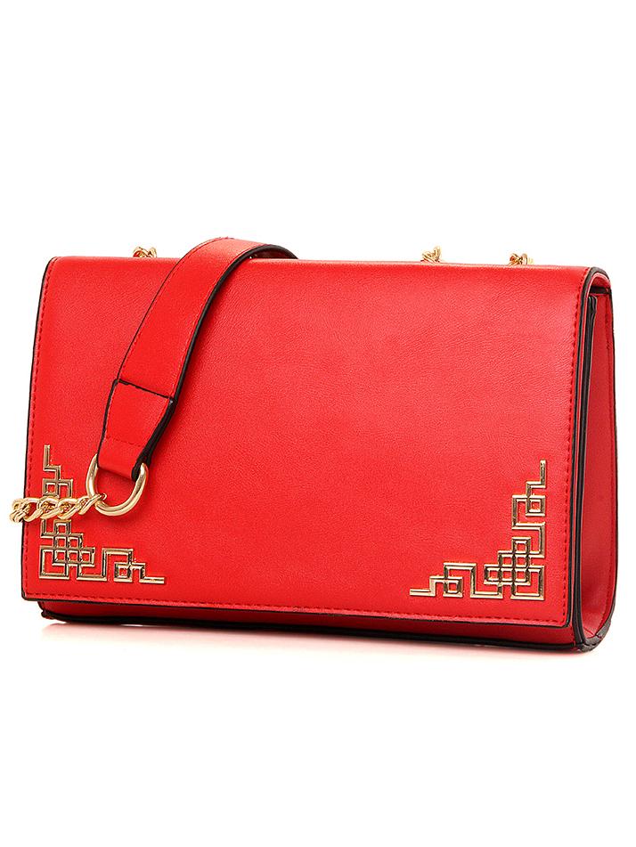 Romwe Cutout Metal Plate Embellished Flap Bag