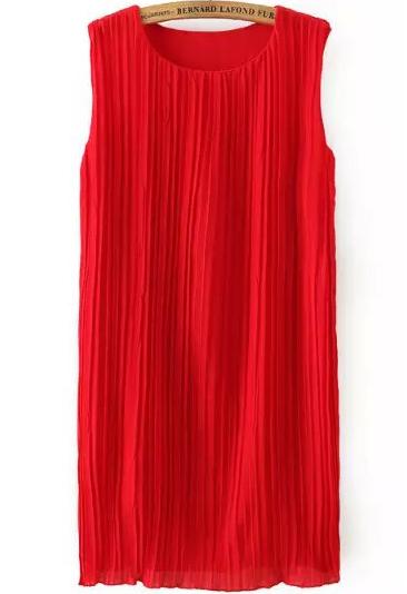 Romwe Sleeveless Pleated Red Dress