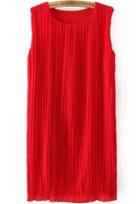 Romwe Sleeveless Pleated Red Dress