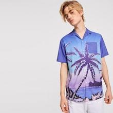 Romwe Guys Sea Shore Print Single Pocket Shirt