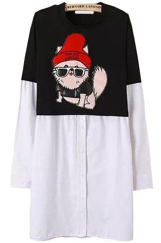Romwe Color-block Dog Pattern Patch T-shirt