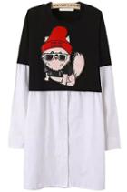 Romwe Color-block Dog Pattern Patch T-shirt