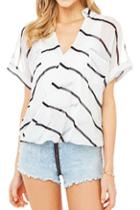 Romwe Striped V-neck Transparent Asymmetric Blouse