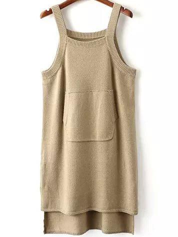 Romwe Straps Pockets High Low Beige Sweater Vest