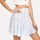 Romwe Ruffle Waist Elastic Striped Skirt