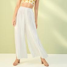 Romwe Solid Plisse Wide Leg Pants