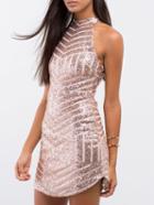 Romwe Halter Sequined Zipper Skinny Dress