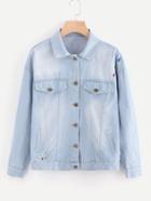 Romwe Embroidered Pattern Bleached Denim Jacket