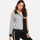Romwe Striped Tape Surpliced Jacket