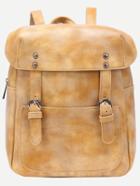 Romwe Yellow Double Buckled Strap Distressed Flap Backpack