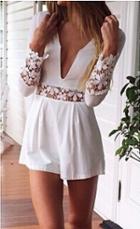 Romwe V Neck Lace Chiffon Jumpsuit