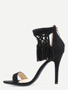Romwe Braided Ankle Strap High Heel Sandals - Black