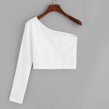 Romwe One Shoulder Solid Crop Tee