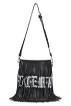Romwe Black Letter Print Tassel Bag