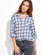 Romwe Plaid Buttons Pocket Blouse