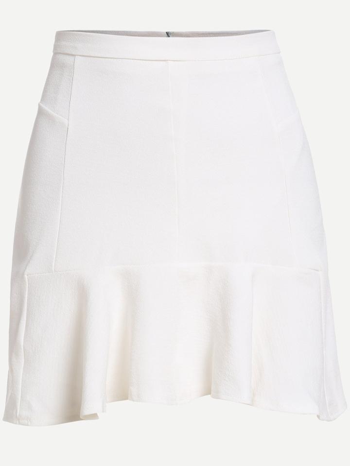 Romwe White Ruffle Hem A Line Skirt