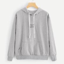 Romwe Letter Embroidered Hooded Sweatshirt