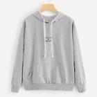 Romwe Letter Embroidered Hooded Sweatshirt
