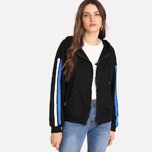 Romwe Stripe Sleeve Pocket Patched Jacket